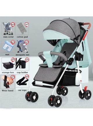 Lightweight Baby Stroller With One-click Folding, Two-way, Oversized Canopy, Removable Tray, and insect protection net, suitable for infants from 0 to 36 months, Adjustable Canopy, and Trolley Handle for Easy Air Travel, Stroller With 5-Point Safety Belt etc., - Blue - view 3