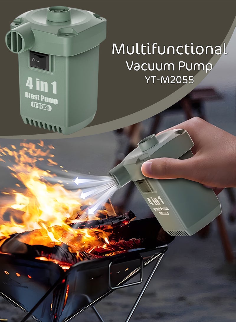 DBLEW Portable Electric Air Pump & Deflator YT-M2055 for Inflatables | Fast 260L/min Inflation, USB-C Rechargeable 1600mAh Battery, 3 Nozzles | Air Mattress, Boat, Pool Float, Camping Mat Inflator – White/Green - Image 1