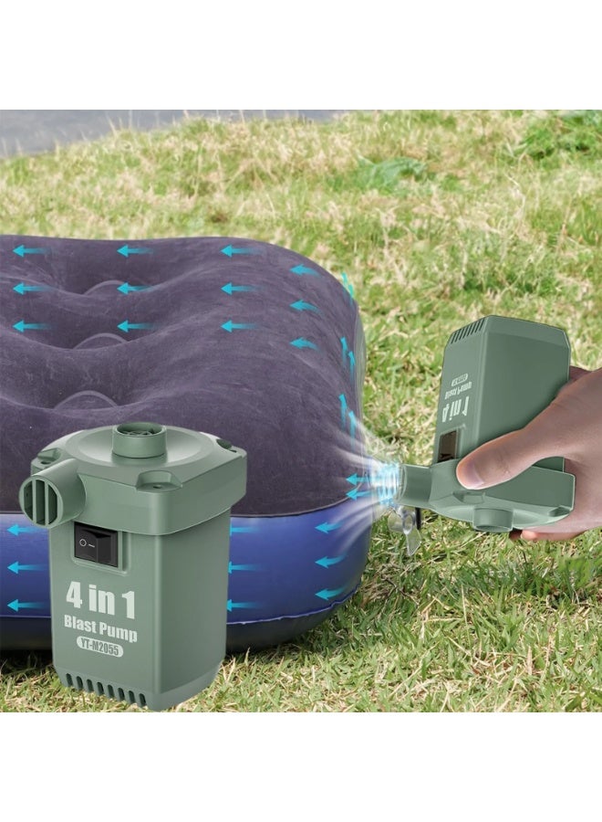 DBLEW Portable Electric Air Pump & Deflator YT-M2055 for Inflatables | Fast 260L/min Inflation, USB-C Rechargeable 1600mAh Battery, 3 Nozzles | Air Mattress, Boat, Pool Float, Camping Mat Inflator – White/Green - Image 3