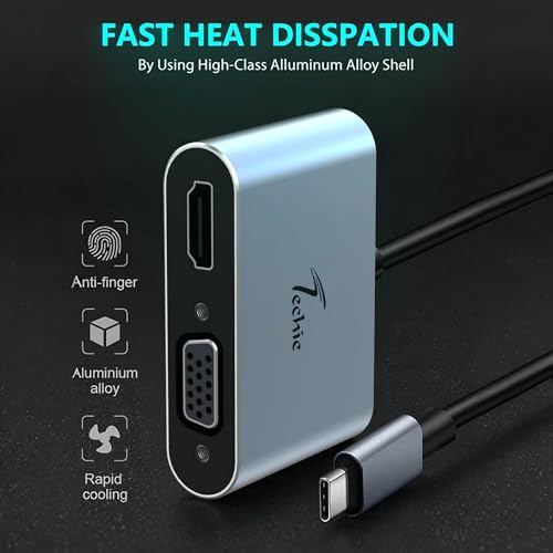 Techie Type-C 4-in-1 Hub with HDMI 4K, VGA 1080P, USB 3.0 5Gbps, and 100W Power Delivery for MacBook iPad Pro Windows Laptops and Tablets (Silver) - Image 5