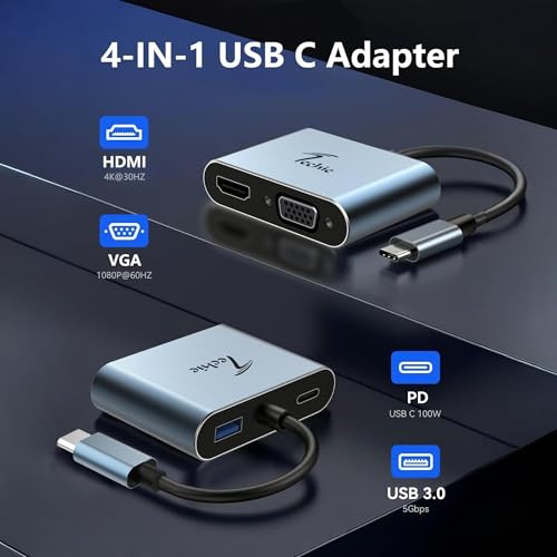 Techie Type-C 4-in-1 Hub with HDMI 4K, VGA 1080P, USB 3.0 5Gbps, and 100W Power Delivery for MacBook iPad Pro Windows Laptops and Tablets (Silver) - Image 2