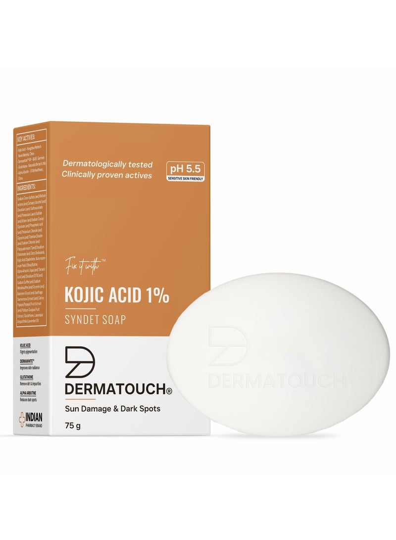 DERMATOUCH Kojic Acid 1% Soap with Glutathione, for Men & Women, Suitable for All Skin Types, 75g - Image 1