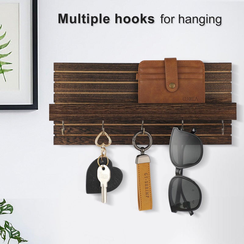Lwenki Decorative Key Holder for Wall with Shelf, Entryway Shelf with Hooks Holds Leashes, Jackets and Glasses â€“ Sturdy Wood Keyholder Entrance Hanger with Mounting Hardware (Brown, Medium) - Image 5