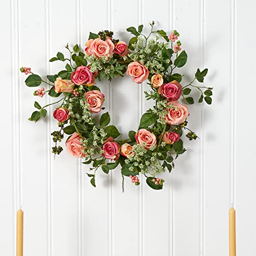 Nearly Natural 4802 Rose Wreath, 20-Inch, Peach,15" x 6" x 15" - Image 4