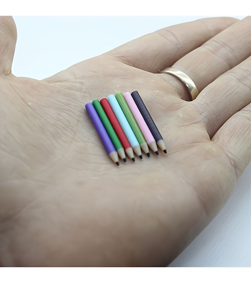 Miniature Colored Pencils Set of 3 or 6 With Holder Dollhouse Decoration Stationery Desk Ornament Photography Prop - Image 1