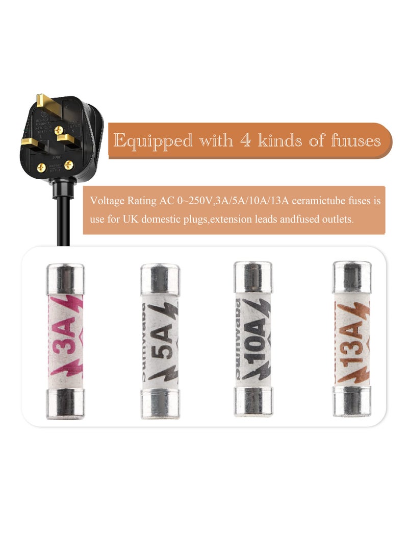 SANMUGEED 3 Pin Plug UK 13 Amp Plugs Fused Mains Plugs Black Plug with 3A 5A 10A 13A Domestic Fuses Kit - Image 2