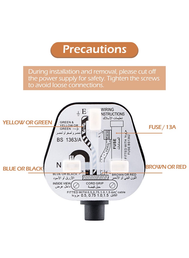 SANMUGEED 3 Pin Plug UK 13 Amp Plugs Fused Mains Plugs Black Plug with 3A 5A 10A 13A Domestic Fuses Kit - Image 3
