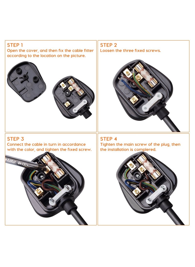 SANMUGEED 3 Pin Plug UK 13 Amp Plugs Fused Mains Plugs Black Plug with 3A 5A 10A 13A Domestic Fuses Kit - Image 5