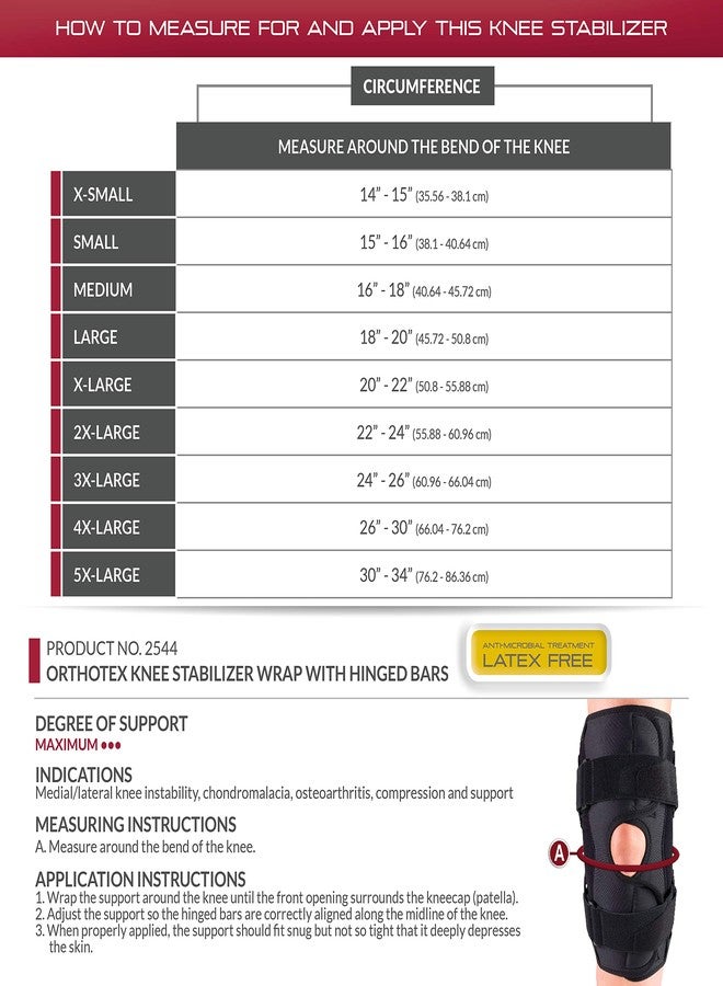 OTC Knee Stabilizer Wrap, Hinged Bars, Orthotex, Black, 2X-Large - Image 2