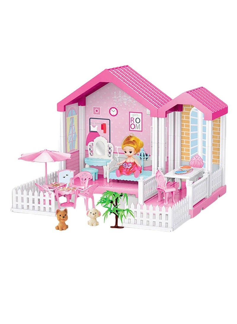 67 Pcs Doll House Building Toys - Doll Figure with Furniture, Accessories, Pets - Image 1