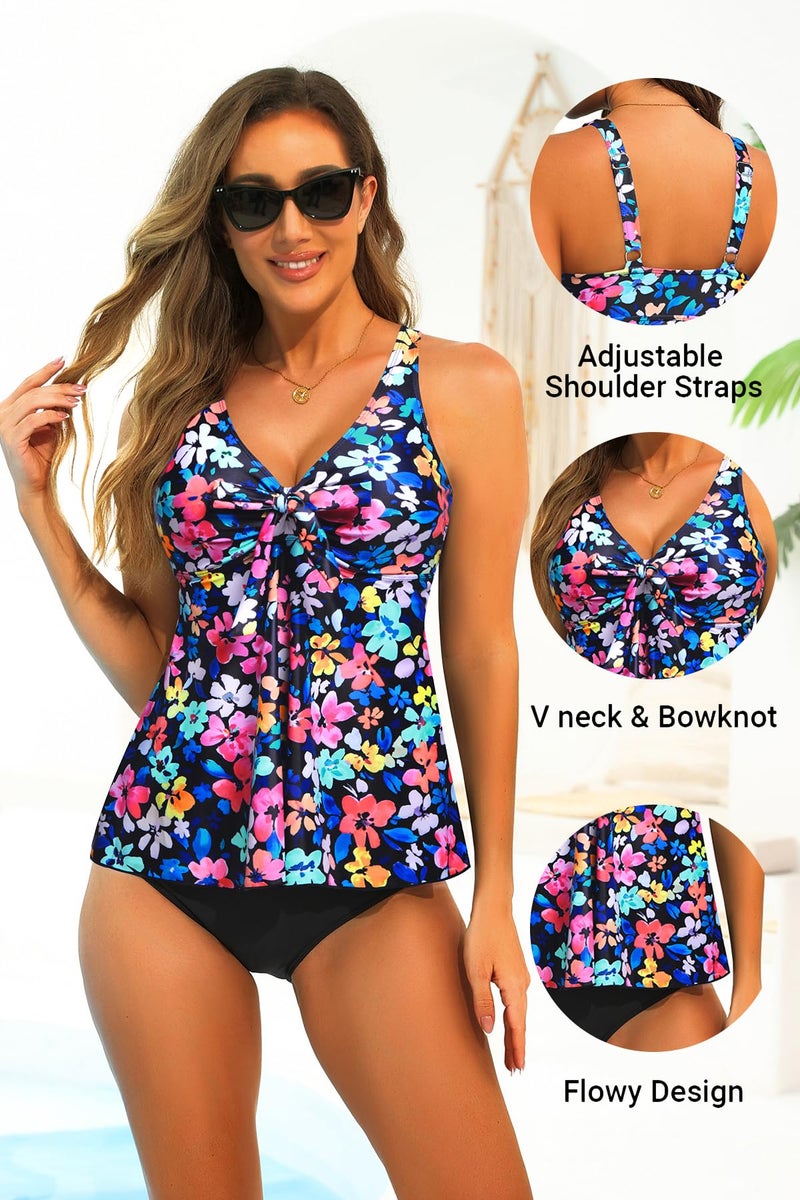 Yonique Womens Flowy Tankini Tops Only Modest Swim Tops Loose Fit Bathing Suit Tops No Bottom Colorful Floral L - Image 5