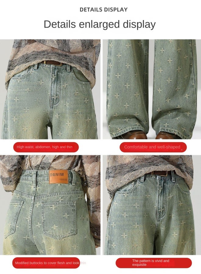 هابي ريترو نوستالجي أزرق بنطالون واسع الساق نسائي خريف وشتاء جديد خصر مرتفع نحيف ستارة فضفاض مستقيم الساق بنطلون نسائي - Image 2