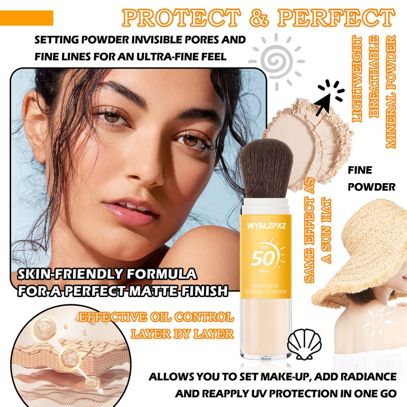 WYBLZPXZ Mineral Sunscreen Setting Powder SPF50 PA++ for Face,Long-Lasting Oil Control Sunscreen Brush Powder,Matte Transparent Facial Powder Sunscreen,All Skin - Image 2