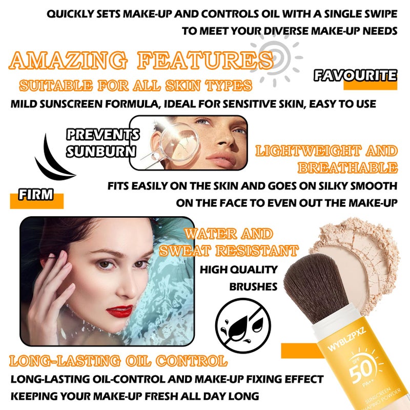 WYBLZPXZ Mineral Sunscreen Setting Powder SPF50 PA++ for Face,Long-Lasting Oil Control Sunscreen Brush Powder,Matte Transparent Facial Powder Sunscreen,All Skin - Image 5