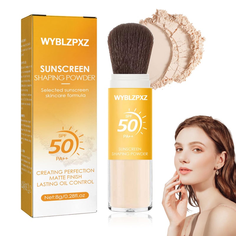 WYBLZPXZ Mineral Sunscreen Setting Powder SPF50 PA++ for Face,Long-Lasting Oil Control Sunscreen Brush Powder,Matte Transparent Facial Powder Sunscreen,All Skin - Image 1