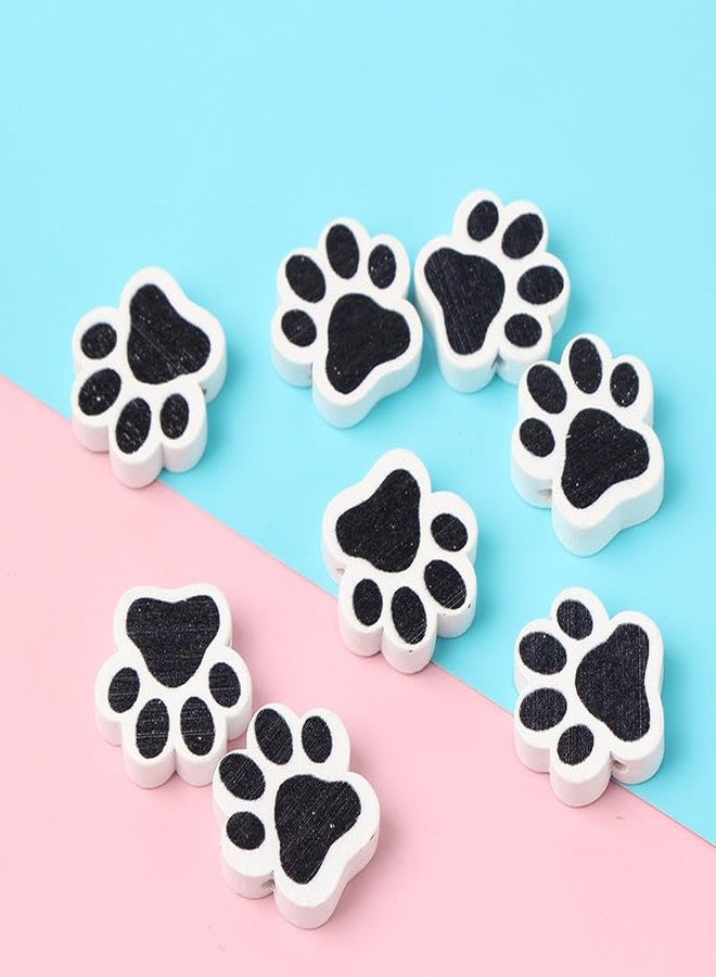 Ximimark 80 pcs Dog Paw Bone Pattern Wooden Beads Black and White Wooden Craft Beads Puppy Paw Footprint Spacer Beads for DIY Jewelry Making Bubblegum Beads for Easter DIY Craft Dog Party Home Decor - Image 3