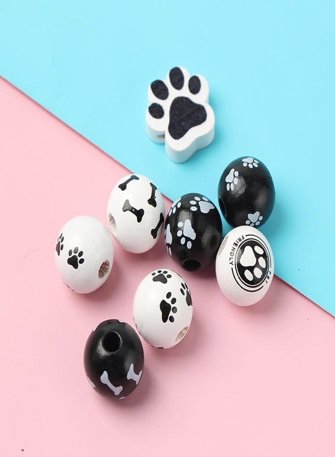 Ximimark 80 pcs Dog Paw Bone Pattern Wooden Beads Black and White Wooden Craft Beads Puppy Paw Footprint Spacer Beads for DIY Jewelry Making Bubblegum Beads for Easter DIY Craft Dog Party Home Decor - Image 2