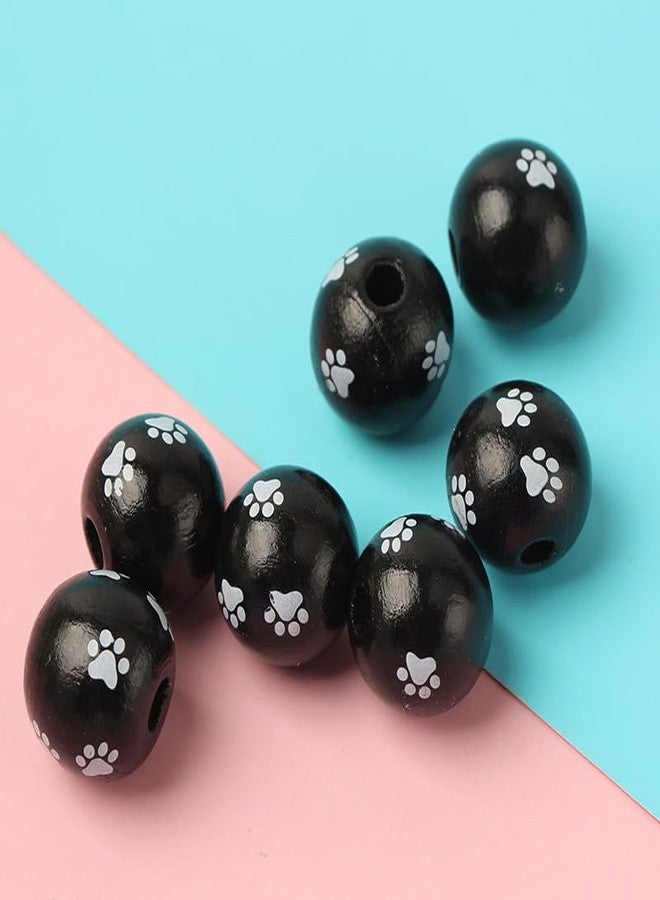 Ximimark 80 pcs Dog Paw Bone Pattern Wooden Beads Black and White Wooden Craft Beads Puppy Paw Footprint Spacer Beads for DIY Jewelry Making Bubblegum Beads for Easter DIY Craft Dog Party Home Decor - Image 5