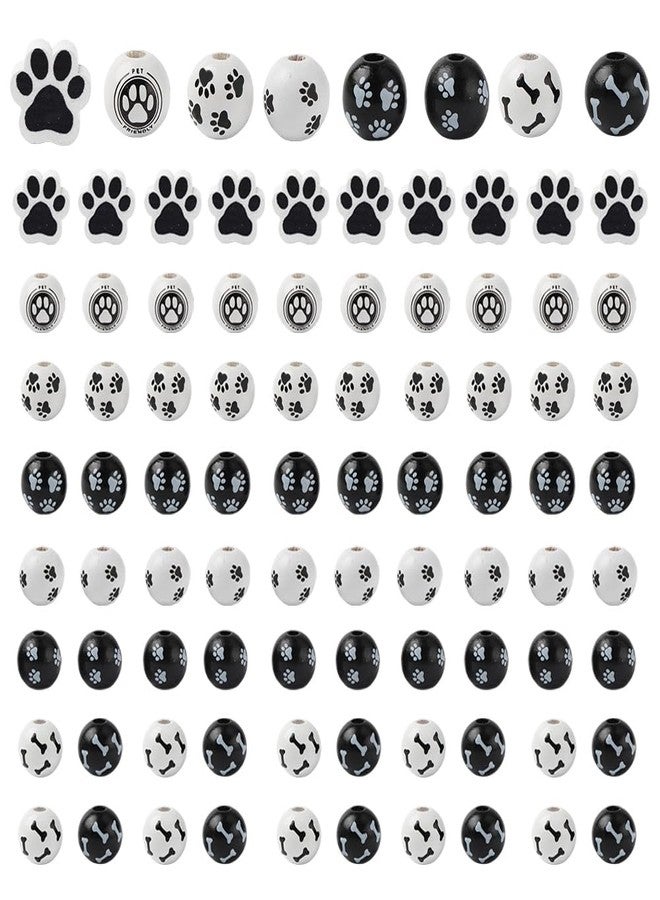 Ximimark 80 pcs Dog Paw Bone Pattern Wooden Beads Black and White Wooden Craft Beads Puppy Paw Footprint Spacer Beads for DIY Jewelry Making Bubblegum Beads for Easter DIY Craft Dog Party Home Decor - Image 1