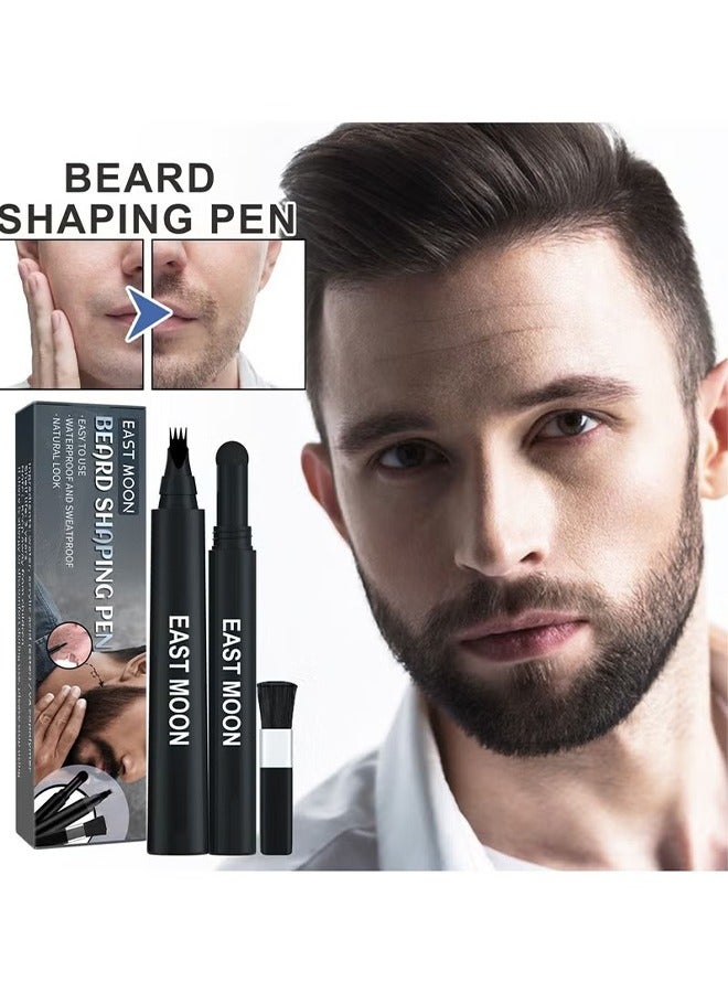 إيست مون قلم حشو اللحية ثلاثي في واحد ، بودرة لحية وفرشاة لحية ، قلم رصاص لشكل لحية طبيعي المظهر ، تغطية مقاومة للماء ومقاومة للعرق طويلة الأمد (أسود) - Image 1