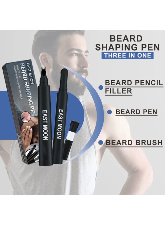 إيست مون قلم حشو اللحية ثلاثي في واحد ، بودرة لحية وفرشاة لحية ، قلم رصاص لشكل لحية طبيعي المظهر ، تغطية مقاومة للماء ومقاومة للعرق طويلة الأمد (أسود) - Image 3