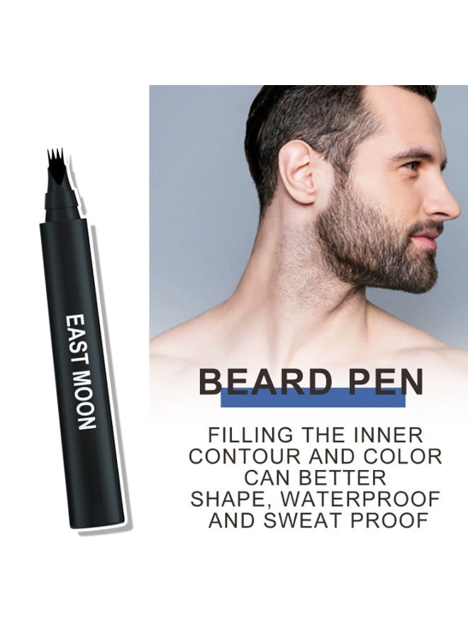 إيست مون قلم حشو اللحية ثلاثي في واحد ، بودرة لحية وفرشاة لحية ، قلم رصاص لشكل لحية طبيعي المظهر ، تغطية مقاومة للماء ومقاومة للعرق طويلة الأمد (أسود) - Image 5