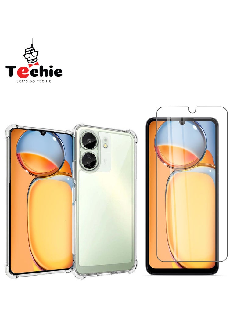 Techie Xiaomi Redmi 13C 4G Case and Screen Protector Combo Pack 2 in 1 - Transparent TPU Bumper Case with HD Tempered Glass Screen Protector - Image 1