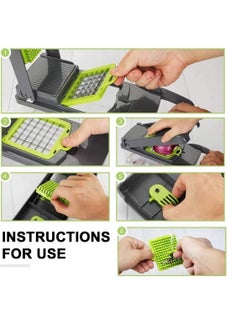 ELTRAZONE Vegetable Chopper 12 in 1 Veggie Spiralizer Food Slicer Onion Chopper Potato Dicer Cutter Cheese Grater with Large Container Drain Basket for Kitchen Tomato with Garlic Crush Press Chopper  - Image 4