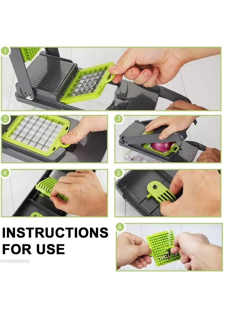 ELTRAZONE Vegetable Chopper 12 in 1 Veggie Spiralizer Food Slicer Onion Chopper Potato Dicer Cutter Cheese Grater with Large Container Drain Basket for Kitchen Tomato with Garlic Crush Press Chopper  - Image 4