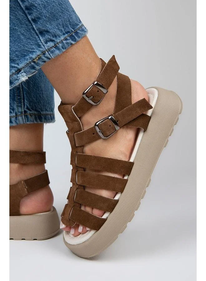 Benia Women's Genuine Leather Caged Sandal with Dark Insole