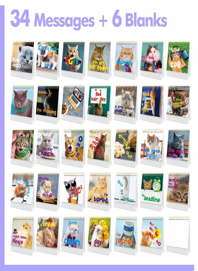Gethelud 40 Pages Funny Desk Sign, 34 Different Fun and Flip-Over Messages plus 6 Erasable Blank Pages, Funny Desktop Flip Book for Office Gifts Desk Accessories (Cat Design) - Image 2