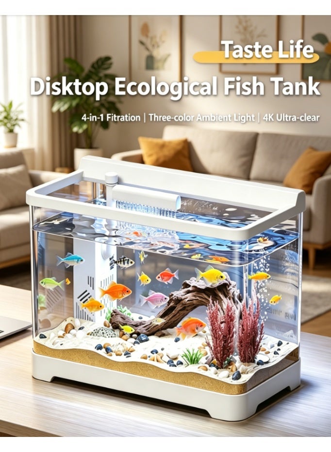 CityRiya-Long Small Desktop Aquarium with Integrated Oxygenation Filtration, Adjustable 3-Color Light, One-Piece Anti-Scale Fish Tank for DIY Landscaping, Ideal for Home and Office (KT-4021) - Image 1