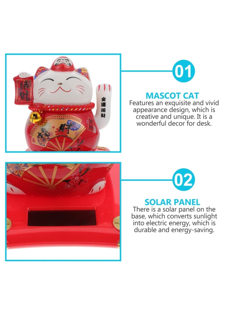 Excefore Fortune Cat Solar Powered Miniature Waving Arm Cat Statue Figure Japanese Maneki Neko Lucky Cat Figurines Cute Waving Upright Lucky Fortune Cat Red Chinese Decor - Image 5