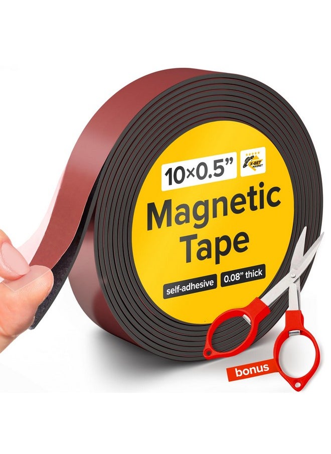 X-bet MAGNET - Flexible Magnetic Tape - 1/2 Inch X 10 Feet Magnetic Strip With Strong Self Adhesive - Ideal Magnetic Roll Tape For Diy And Craft Projects - Sticky Magnets For Refrigerator And Dry Erase Board - Image 1