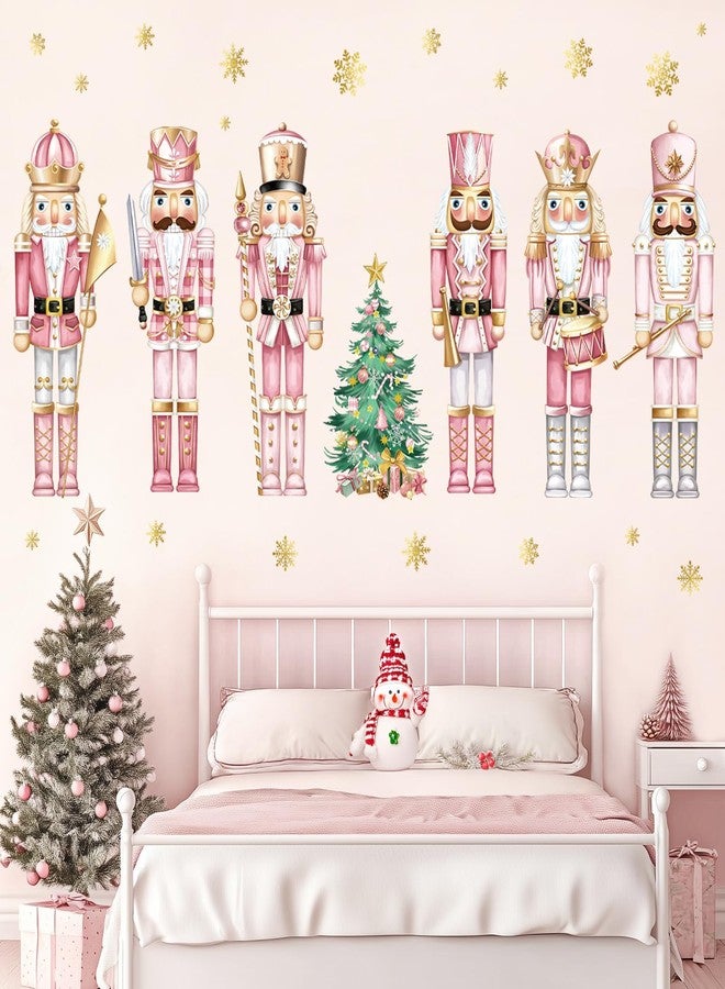 decalmile Christmas Pink Nutcrackers Window Wall Decals Christmas Trees Nutcracker Snowflakes Wall Stickers Living Room Childrens Room Christmas Party Window Wall Decorations - Image 3
