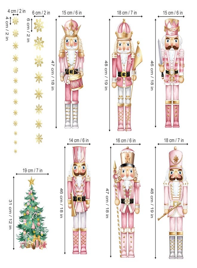 decalmile Christmas Pink Nutcrackers Window Wall Decals Christmas Trees Nutcracker Snowflakes Wall Stickers Living Room Childrens Room Christmas Party Window Wall Decorations - Image 4