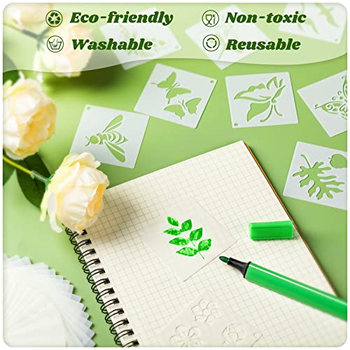 Fainne 100 Pcs Stencils for Painting on Wood Reusable Stencil Crafts Drawing Templates Holiday Wall Paper for DIY Scrapbook Home 2 x 2 Inch(Flower, Plants) - Image 3