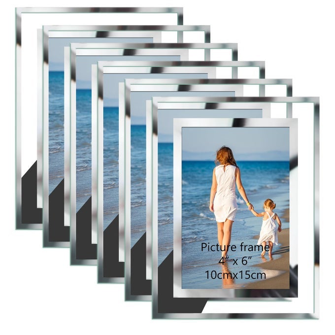 BULK 4X6 SIMPLE ELEGANT PICTURE FRAMES 6 PACKS SILVER PHOTO FRAMES 4 BY 6 GLASS WEDDING FRAMES 4X6 CLEAR MIRROR WEDDING PHOTO FRAMES ONLY FOR TABLETOP DISPLAY VERTICALLY OR HORIZONTALLY