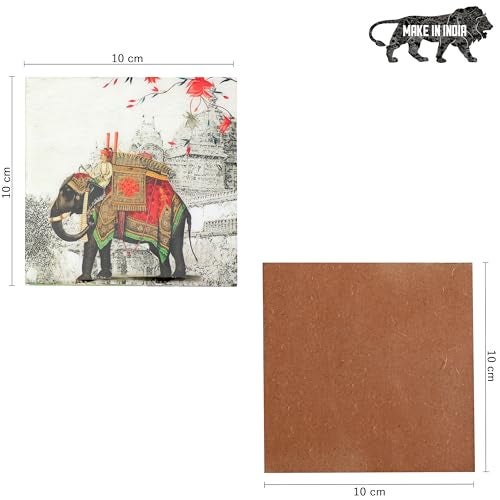 DULI Set of 6 MDF Wood Tea Coasters with Stand (10 * 10 cm) (Red-WhiteElephant) - Image 5