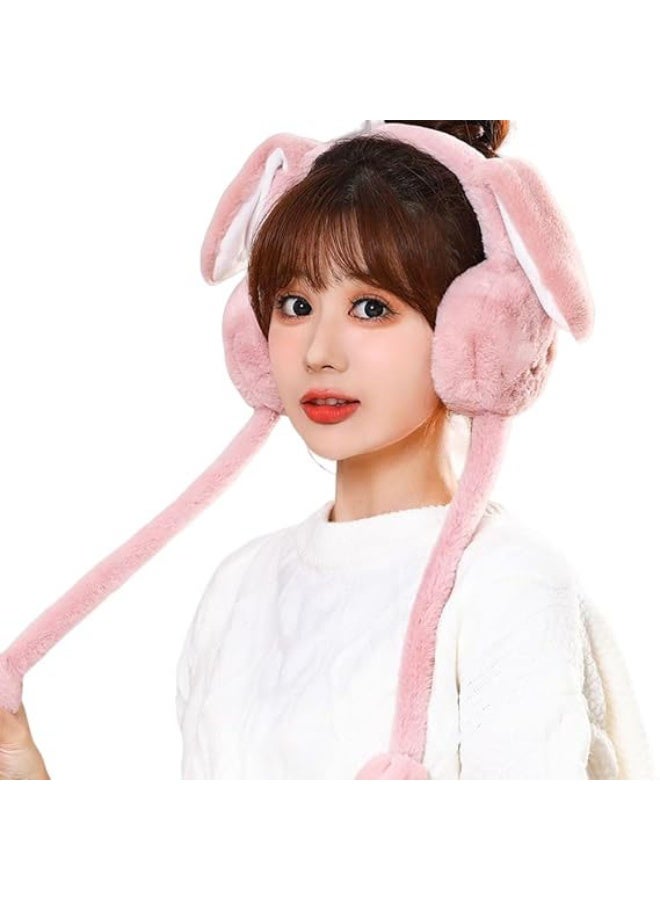 BEYTOR Moving Bunny Earmuffs Plush Winter Ear Warmers for Kids, Windproof Faux Fur Foldable Ear Muffs for Girls and Boys - Image 1