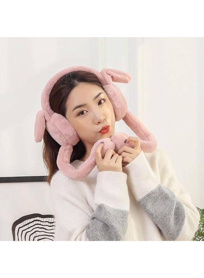 BEYTOR Moving Bunny Earmuffs Plush Winter Ear Warmers for Kids, Windproof Faux Fur Foldable Ear Muffs for Girls and Boys - Image 2