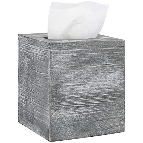 MyGift Graywashed Wood Decorative Tissue Box Holder Cover, Bathroom Facial Tissue Box Cover with Easy Refill Slide-Out Bottom Panel - Image 1