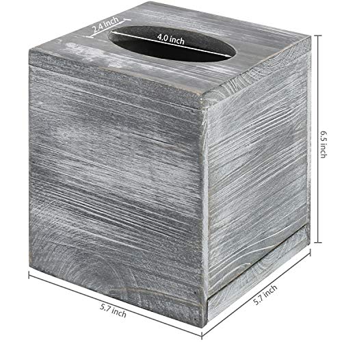 MyGift Graywashed Wood Decorative Tissue Box Holder Cover, Bathroom Facial Tissue Box Cover with Easy Refill Slide-Out Bottom Panel - Image 3