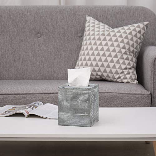 MyGift Graywashed Wood Decorative Tissue Box Holder Cover, Bathroom Facial Tissue Box Cover with Easy Refill Slide-Out Bottom Panel - Image 2