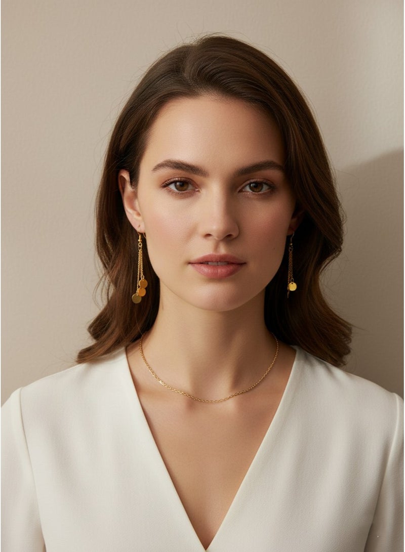 Julia Store 18K Gold Plated Stainless Steel Trendy Celebrity Deluxe Delicate Best Selling Triple Round Stainless Steel Hanging Dangling Hook Earrings Jewelry Gift For Women - Image 3