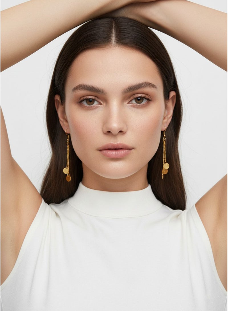 Julia Store 18K Gold Plated Stainless Steel Trendy Celebrity Deluxe Delicate Best Selling Triple Round Stainless Steel Hanging Dangling Hook Earrings Jewelry Gift For Women - Image 5