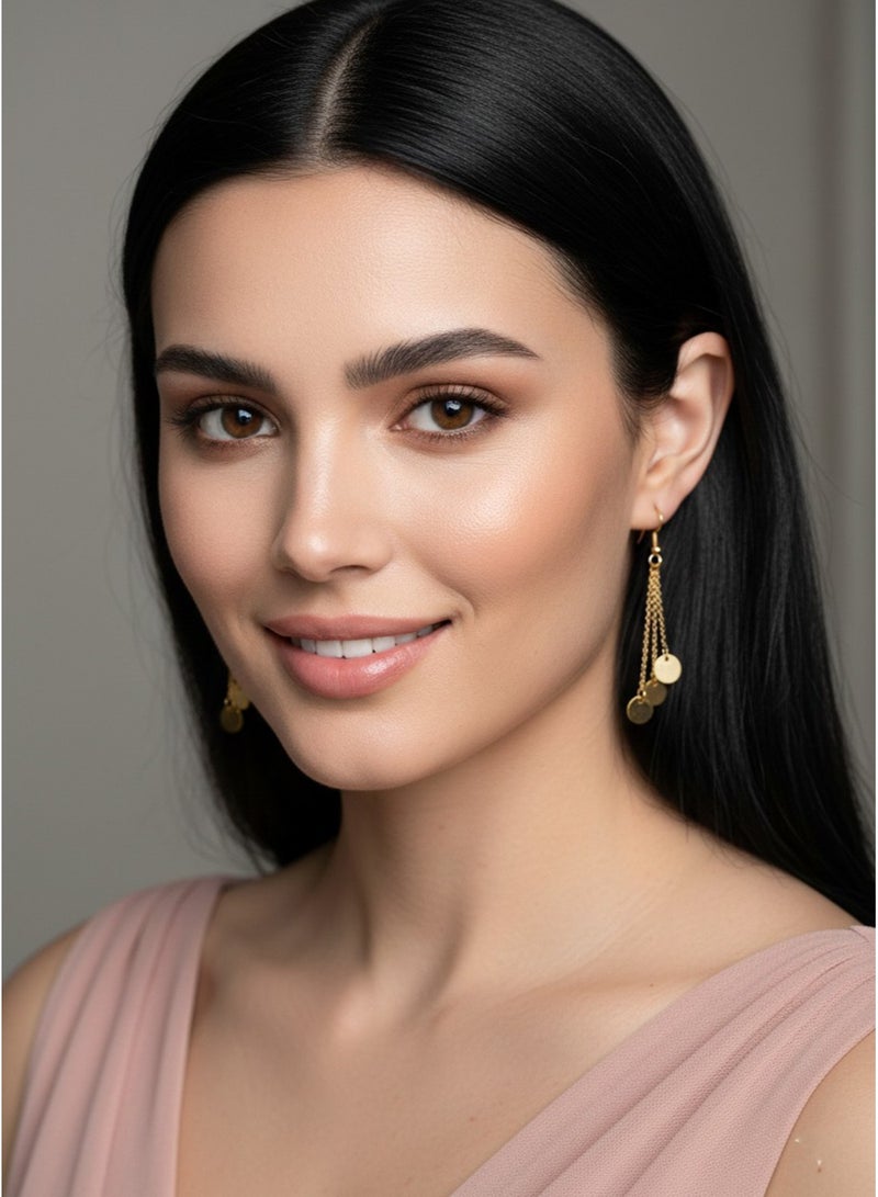 Julia Store 18K Gold Plated Stainless Steel Trendy Celebrity Deluxe Delicate Best Selling Triple Round Stainless Steel Hanging Dangling Hook Earrings Jewelry Gift For Women - Image 2