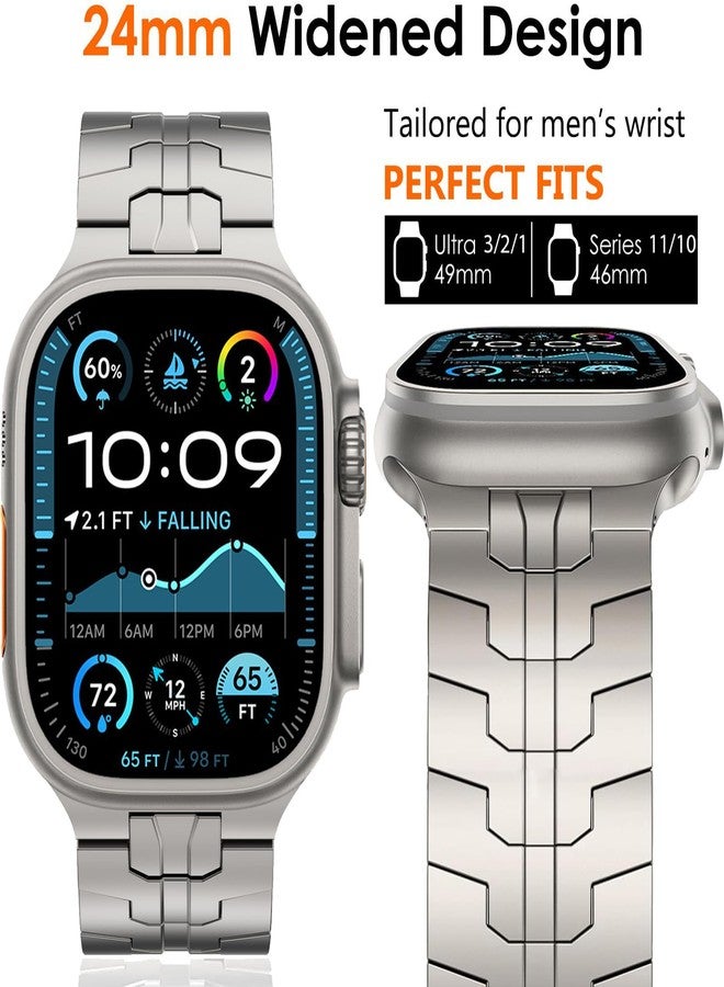 WINGLE Titanium Band for Apple Watch Ultra 2 Band 49mm 46mm 45mm 44mm 42mm Series 10 9 8 7 Men Lightweight Rugged Durable Titanium Apple Ultra Watch Metal Band for iWatch Series SE 6 5 4 3 2, Titanium - Image 2