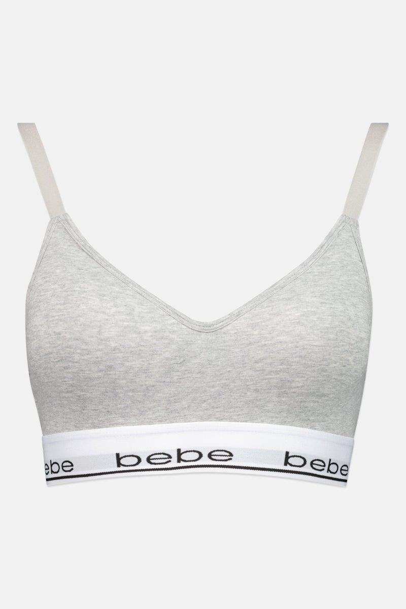 bebe Women Brand Logo Padded Bralette, Light Grey - Image 3