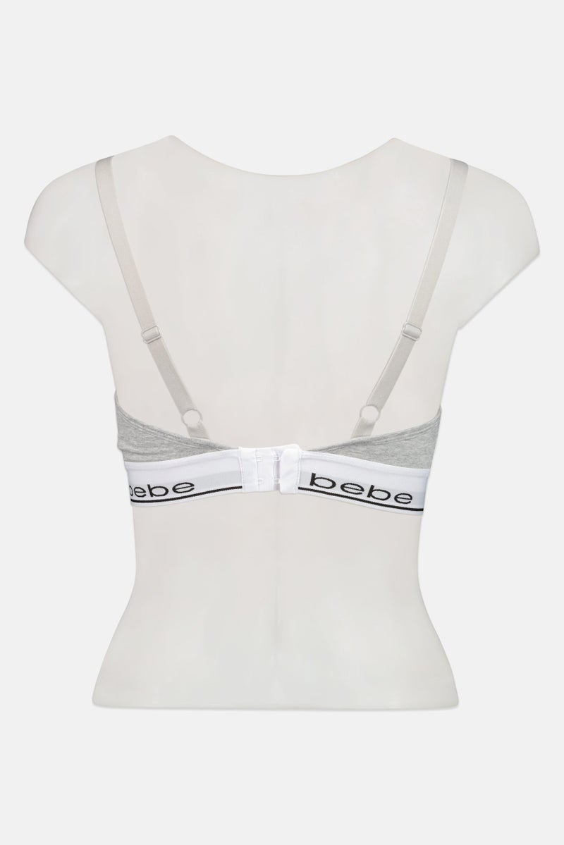 bebe Women Brand Logo Padded Bralette, Light Grey - Image 2